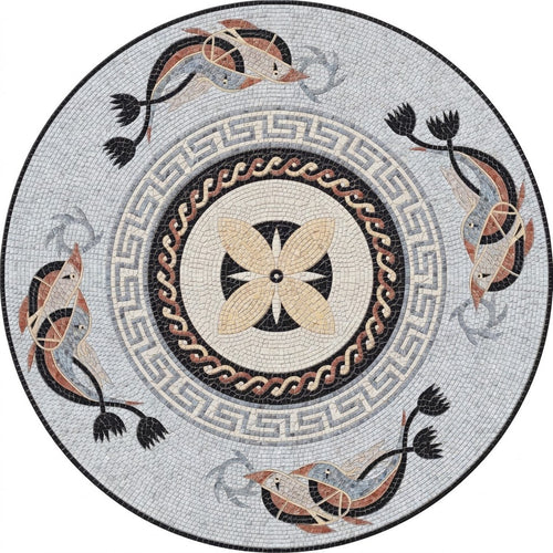 Roman Bird Greek Key Medallion Marble Mosaic Art