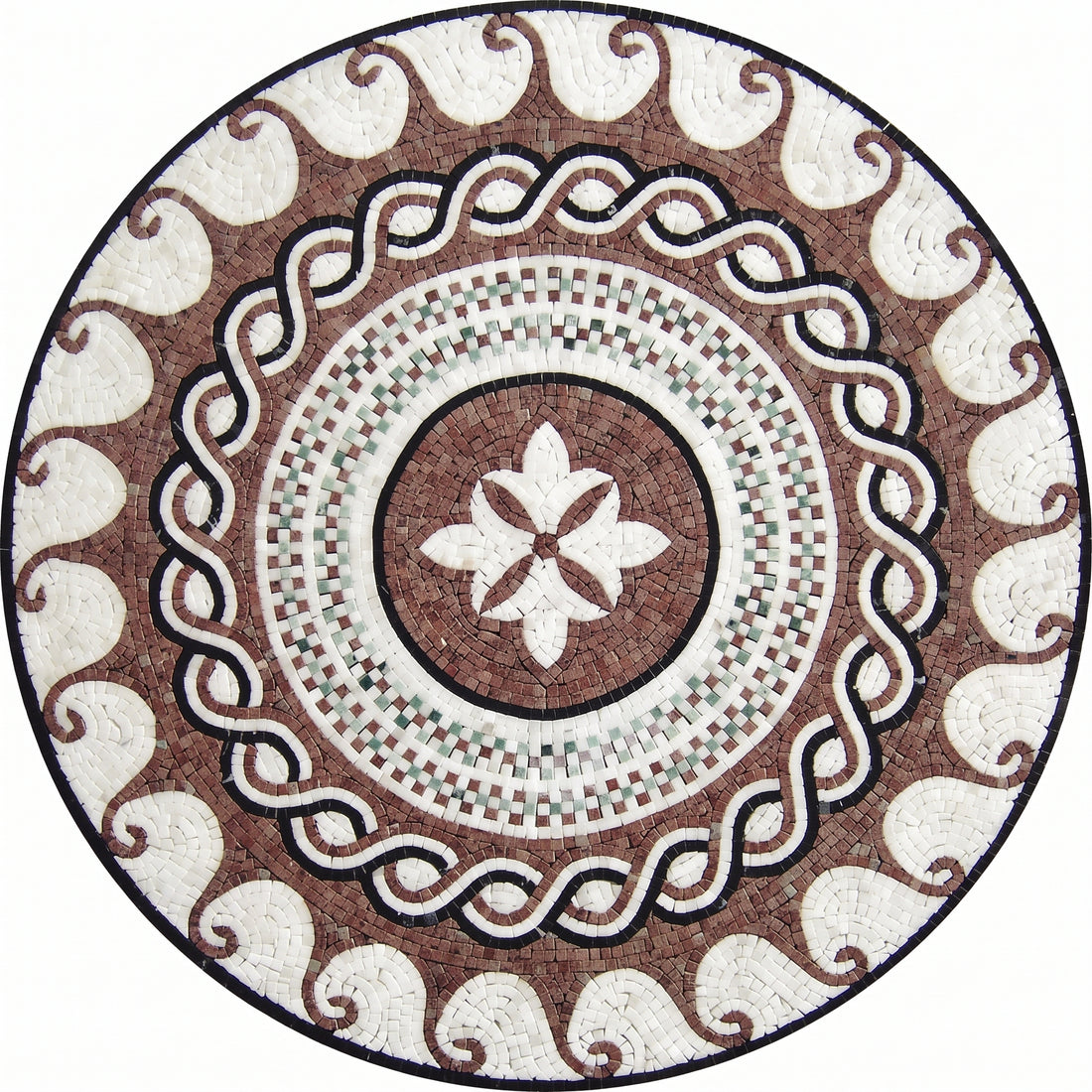 Roman Wave Bloom Medallion Marble Mosaic Art
