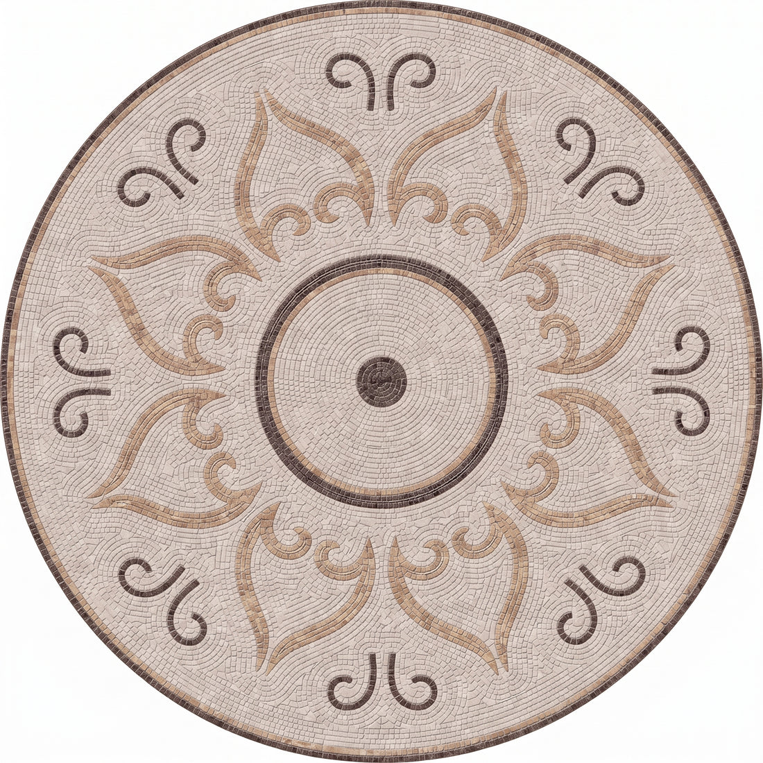 Tribal Sun Scroll Medallion Marble Mosaic Art