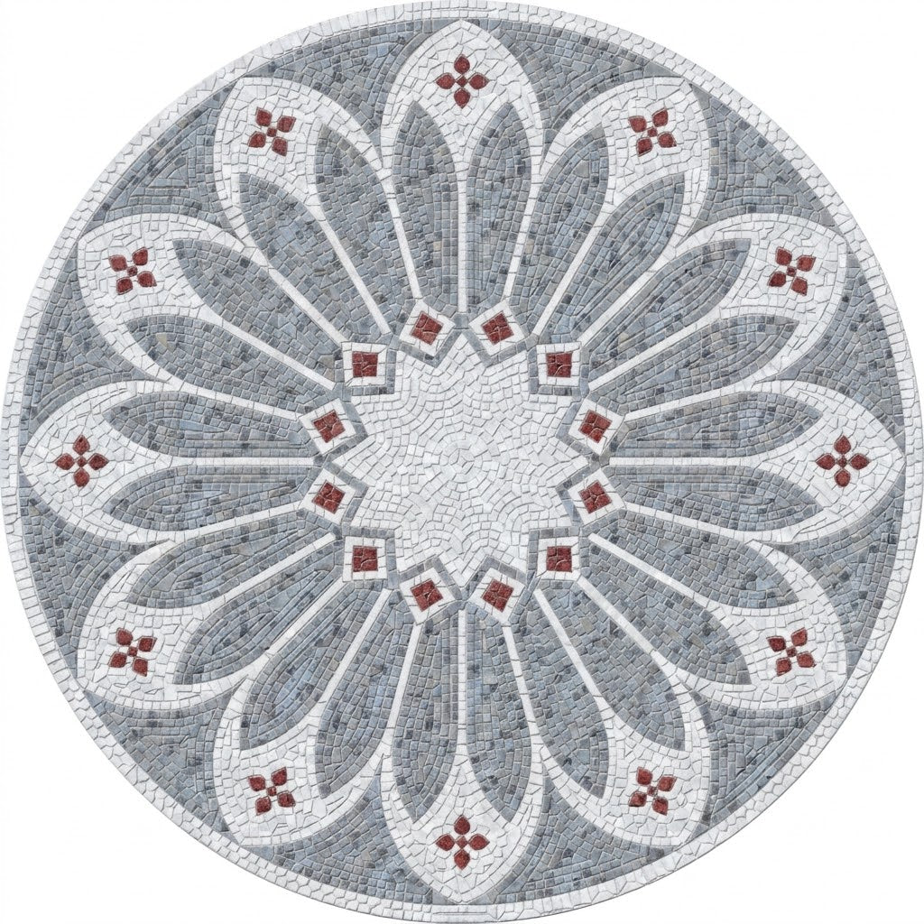 Silver Petal Ray Medallion Marble Mosaic Art