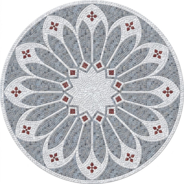 Silver Petal Ray Medallion Marble Mosaic Art