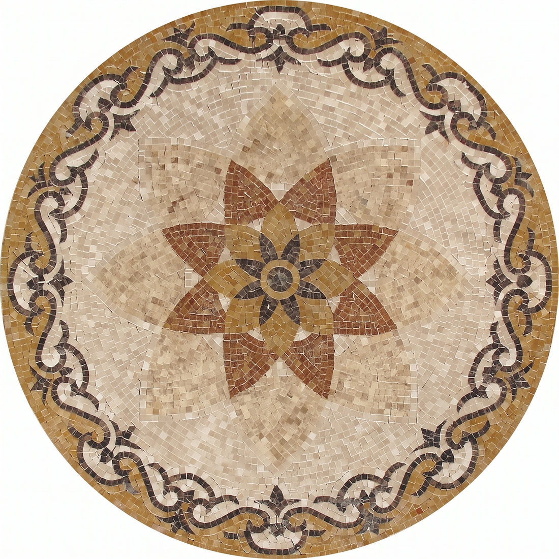 Terracotta Star Flower Medallion Marble Mosaic Art