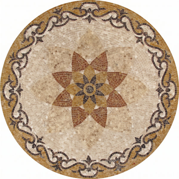 Terracotta Star Flower Medallion Marble Mosaic Art