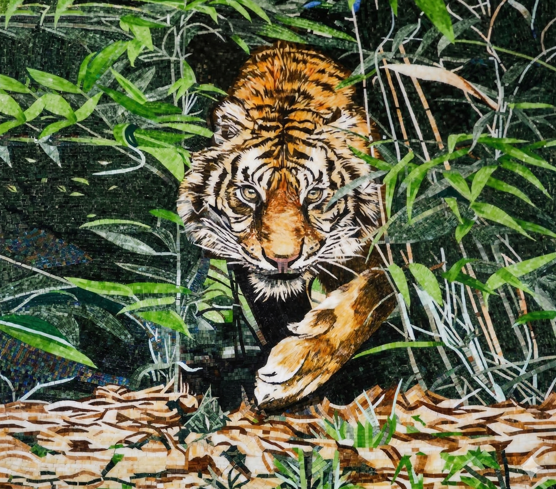 Tiger in Jungle Glass Mosaic Art