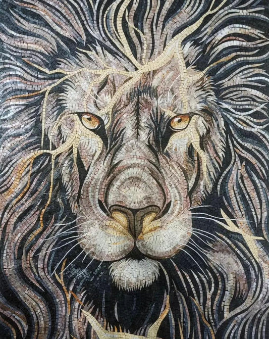 Fury Unleashed: Angry Lion Mosaic Art in Black and White