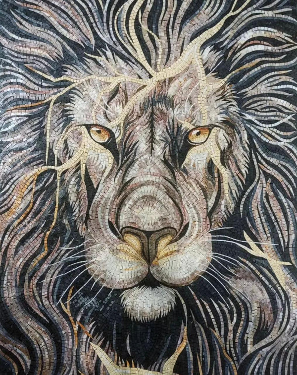 Fury Unleashed: Angry Lion Mosaic Art in Black and White