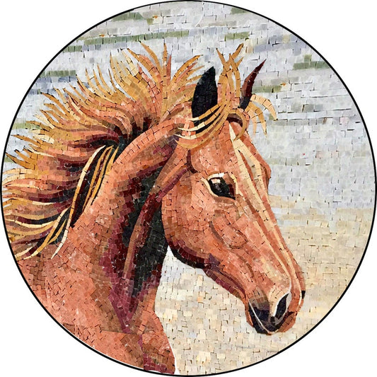 Horse Mosaic Marble Tile - Knight Mosaic Artwork