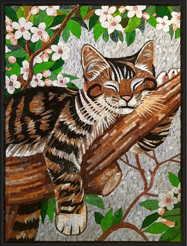 Cat Mosaic Tile Wall Art for Living Room