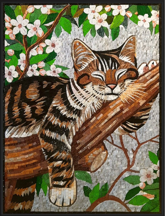 Cat Mosaic Tile Wall Art for Living Room
