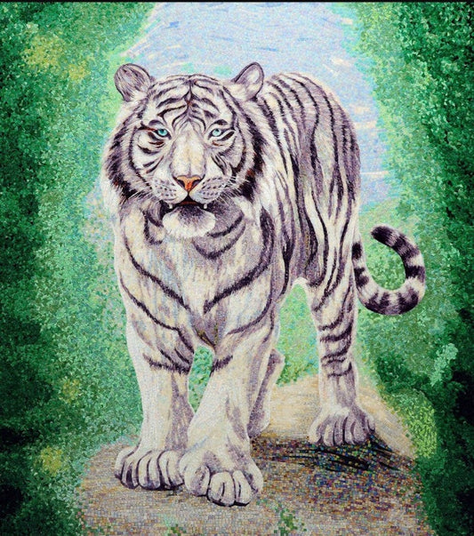Beautiful Strong Fluffy White Tiger - Mosaic Animal