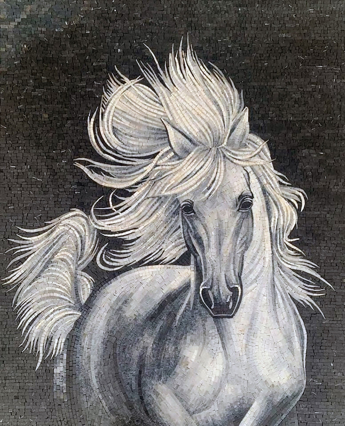 White Horse Mosaic Art - Marble Mosaic Tile Art