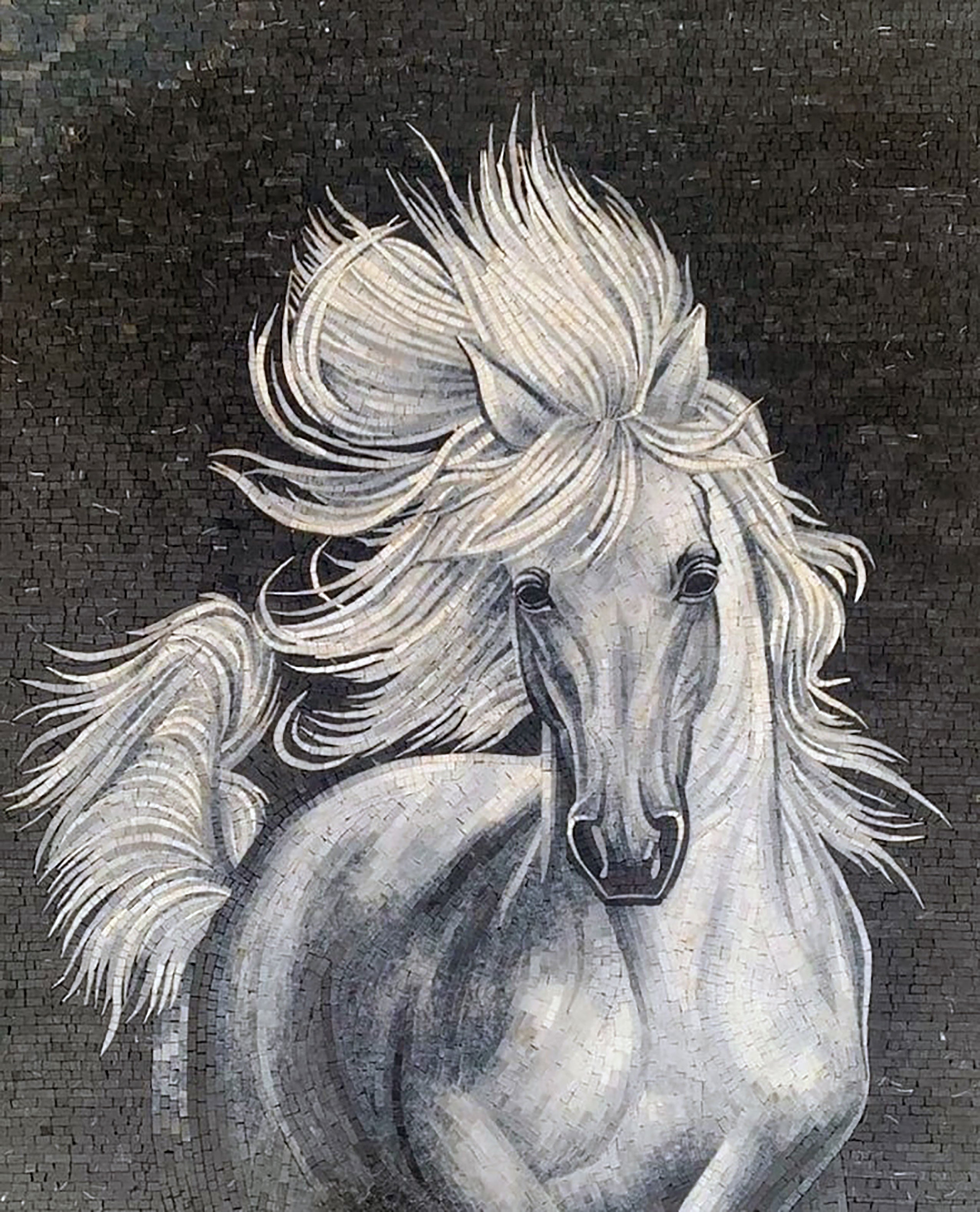 White Horse Mosaic Art - Marbe Mosaic Tile Art