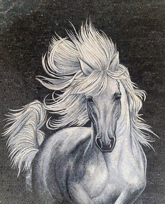 White Horse Mosaic Art - Marbe Mosaic Tile Art