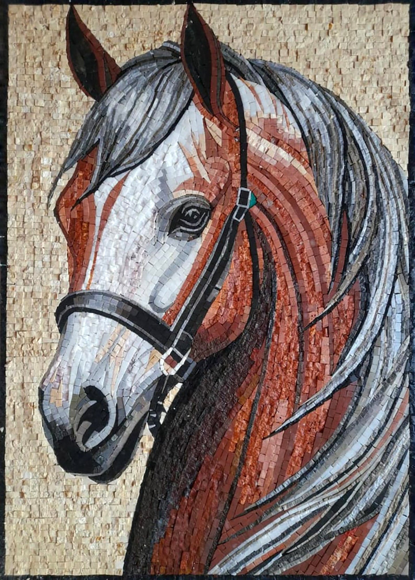 Brown Horse Wall Art- Marble Mosaic Art