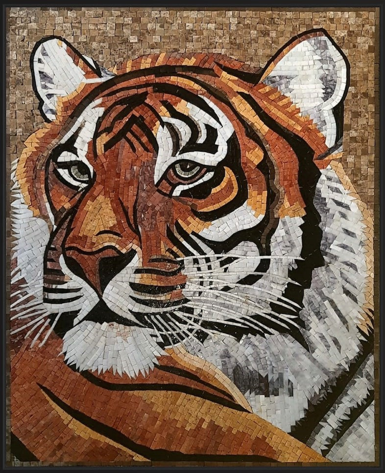 Tiger Mosaic Wall Mural- Marble Mosaic Art