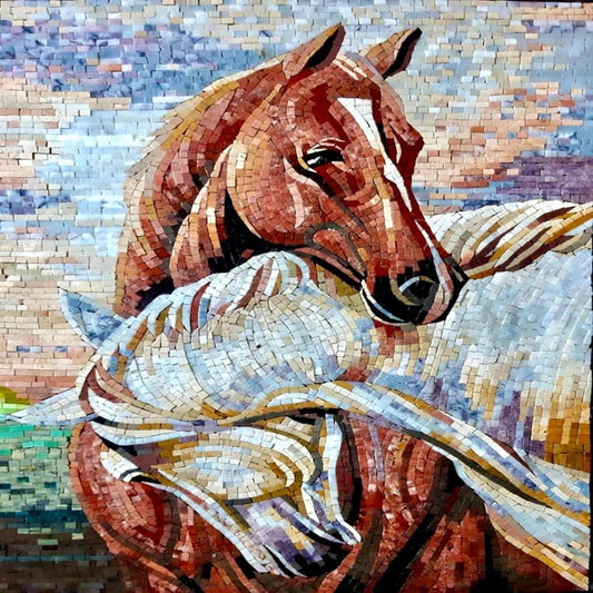 Majestic Horse Bond - Handcrafted Marble Mosaic Wall Art