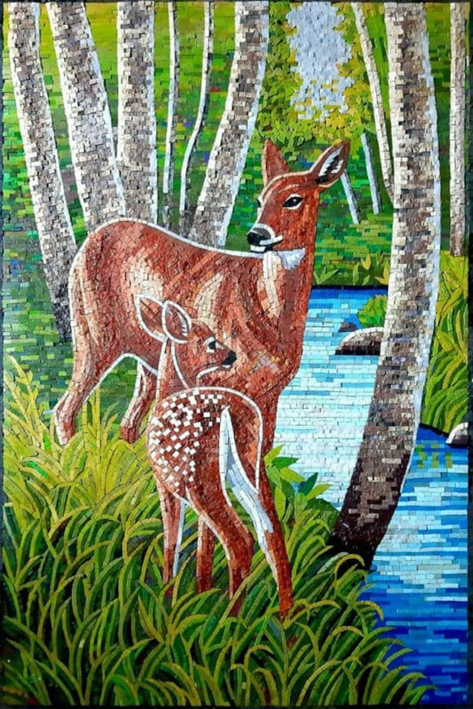 Deer & Fawn Mosaic Art- Mosaic Deer Wall Art