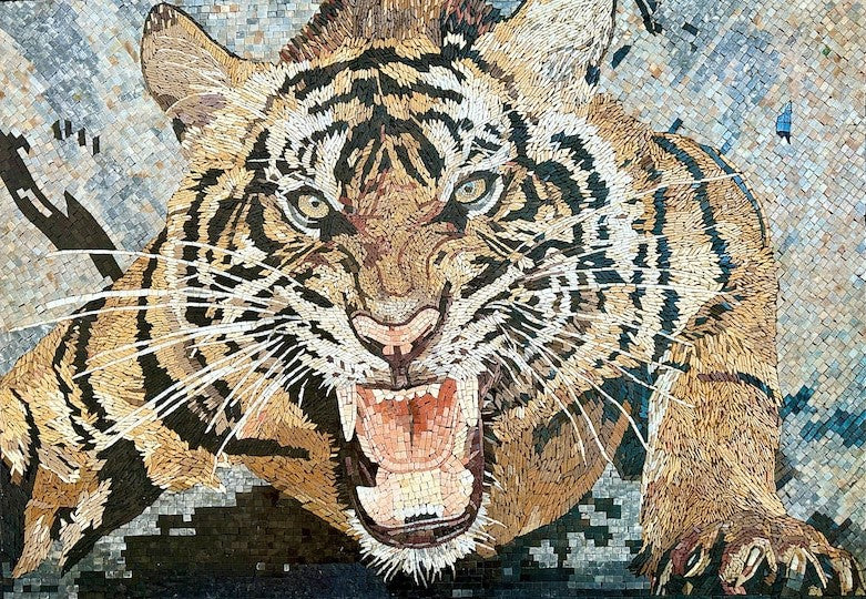 Fierce Tiger Roar- Mosaic Tiger Wall Art
