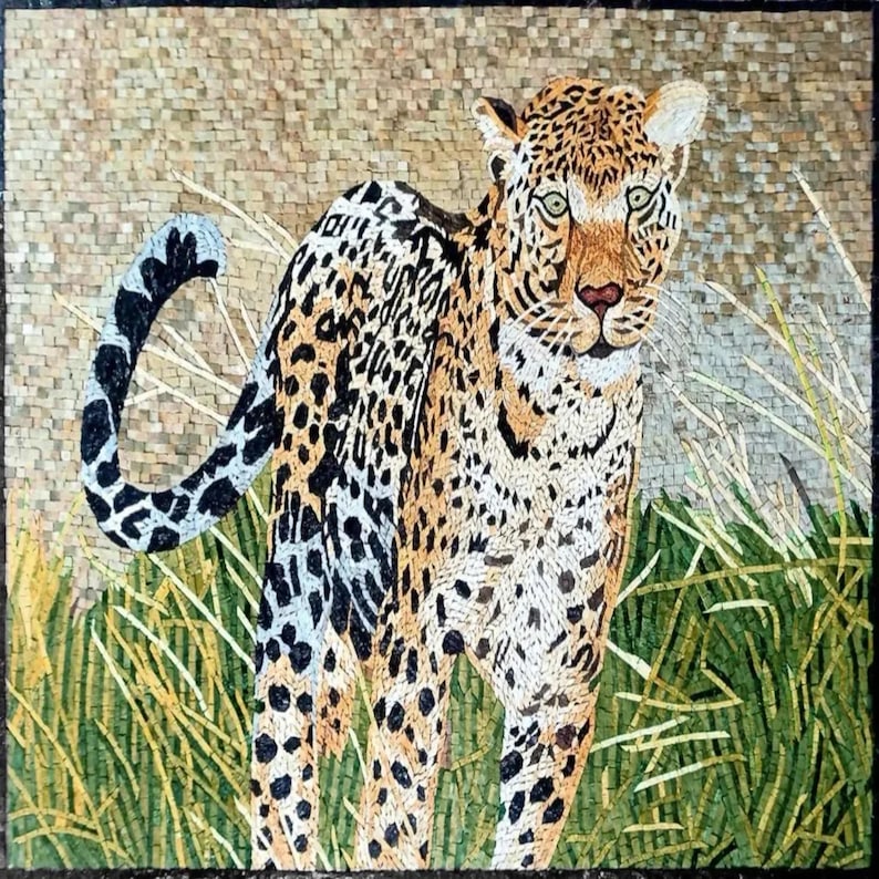 Marble Mosaic Leopard Wall Art- Mural Mosaic Artwork
