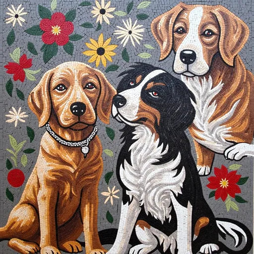 Three Dogs Together Mosaic: A Heartwarming Tribute to Friendship | Animal Mosaics | iMosaicArt