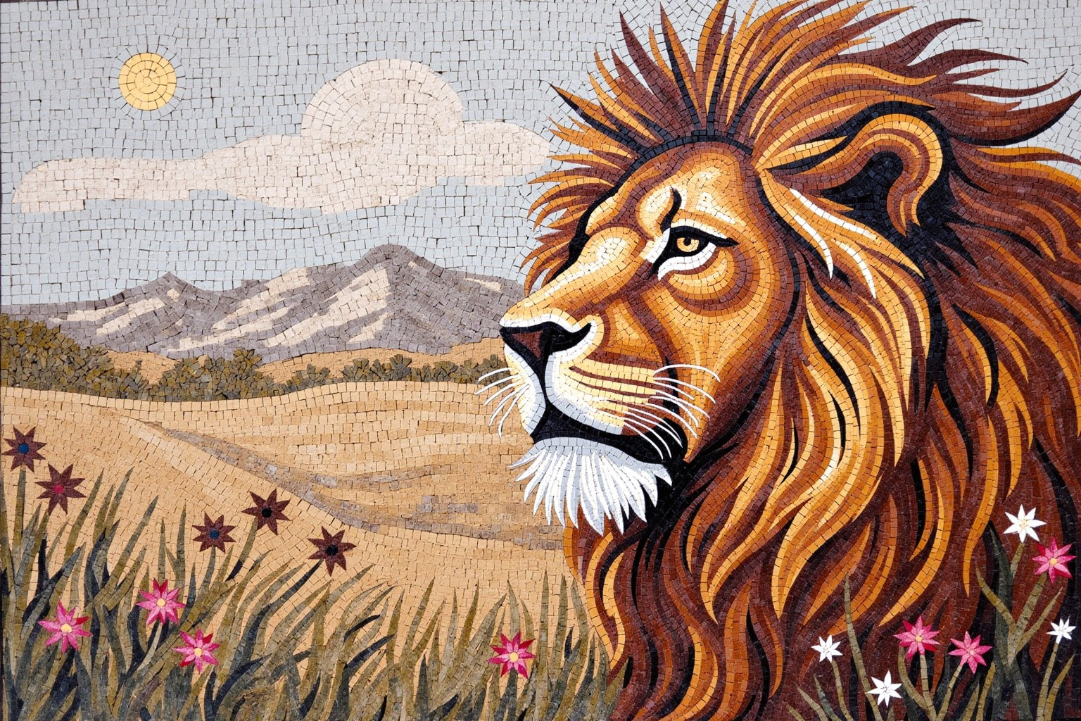 Majestic Lion Mosaic: A Bold and Powerful Statement | Animal Mosaics | iMosaicArt