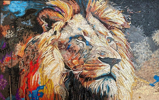 Abstract King: Vibrant Lion Mosaic Art