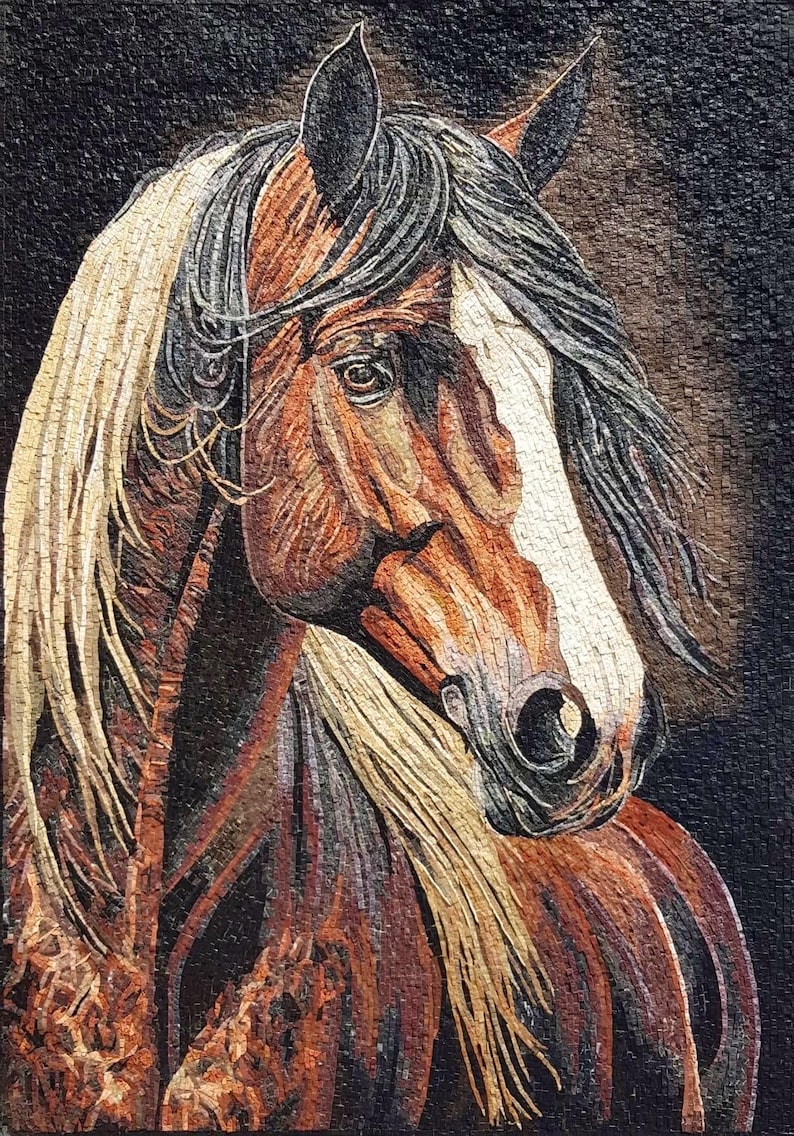 Rustic Beauty: Chestnut Horse Mosaic Portrait
