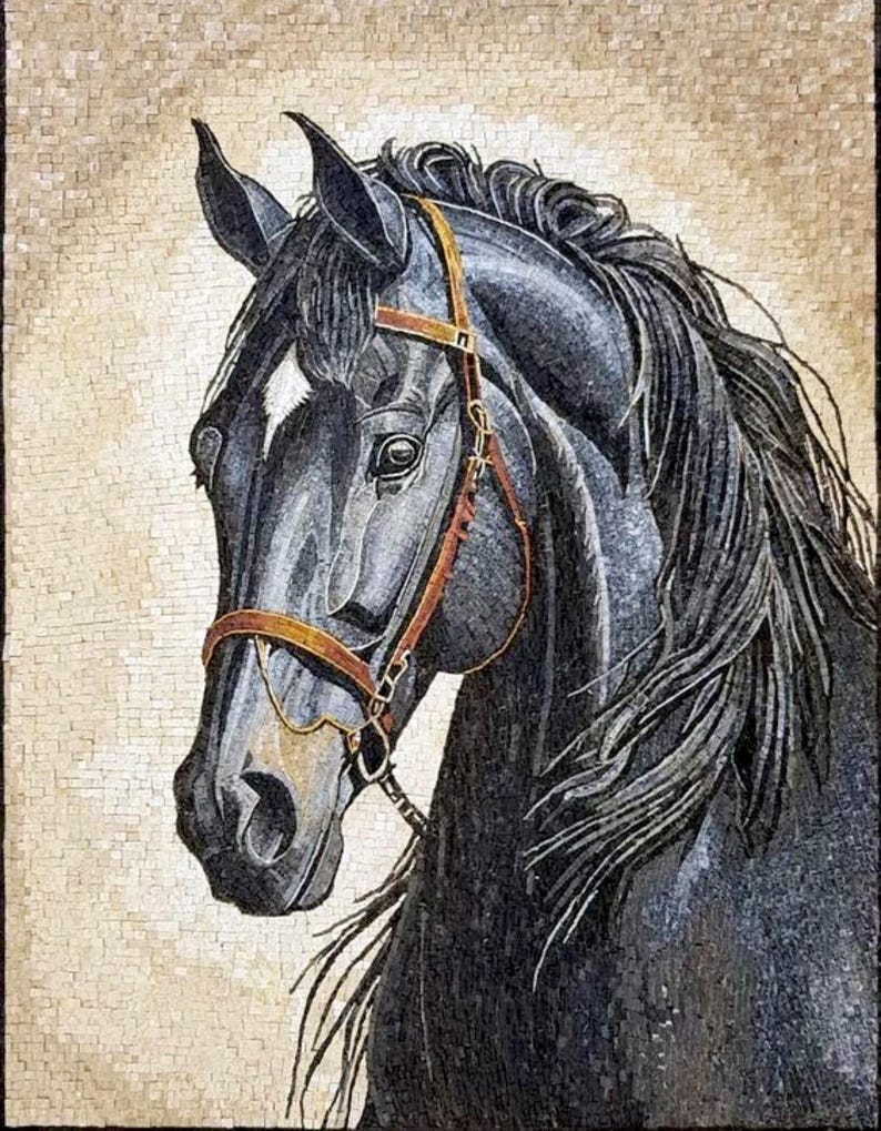 Stallion's Gaze: Black Horse Portrait Mosaic