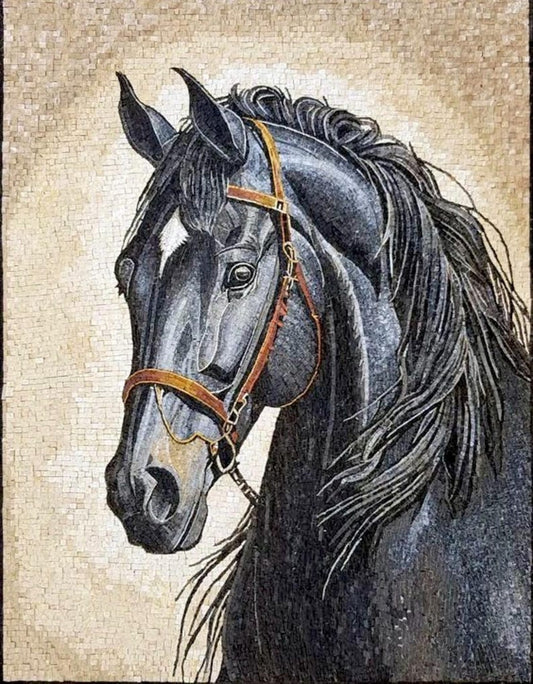 Stallion's Gaze: Black Horse Portrait Mosaic