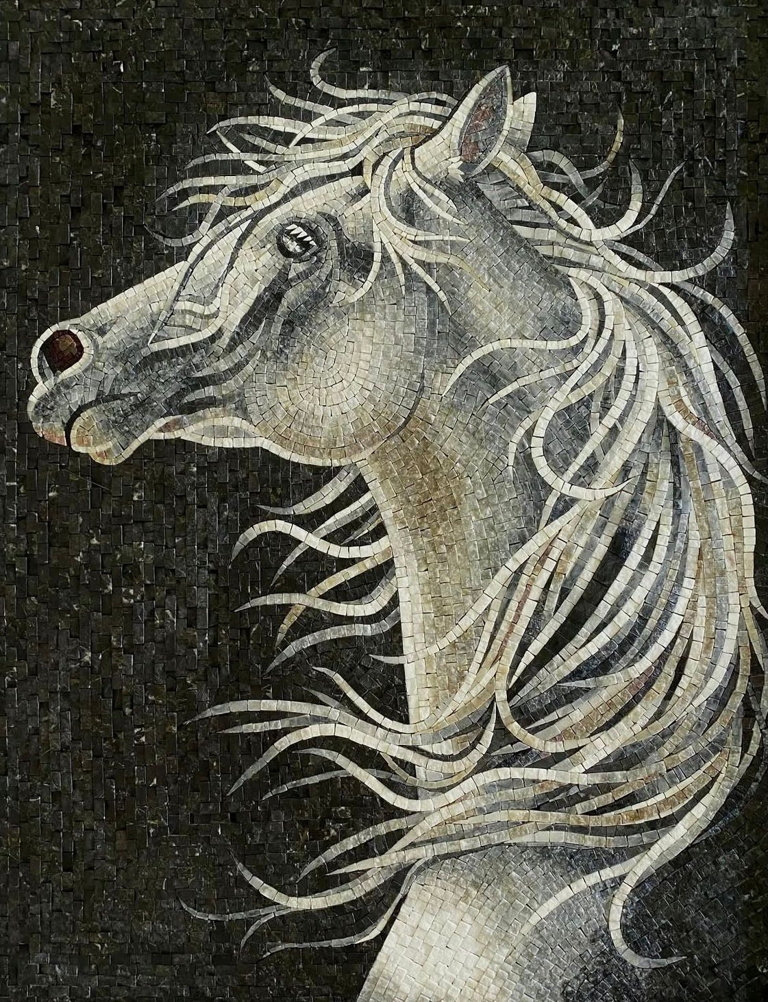 "Equine Elegance" Handmade Mosaic Wall Art: A Stunning White Horse Masterpiece
