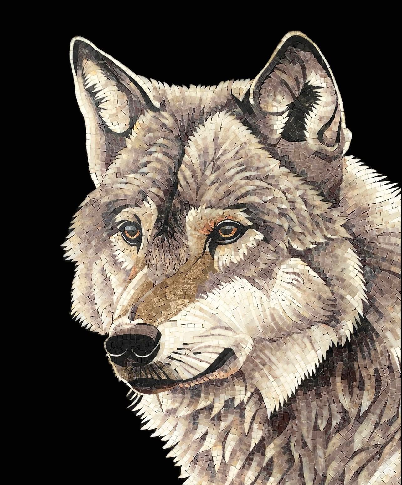 "Spirit of the Wild" Handmade Wolf Mosaic Art: A Captivating Wildlife Portrait