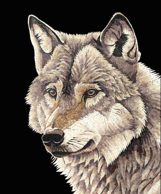 "Spirit of the Wild" Handmade Wolf Mosaic Art: A Captivating Wildlife Portrait