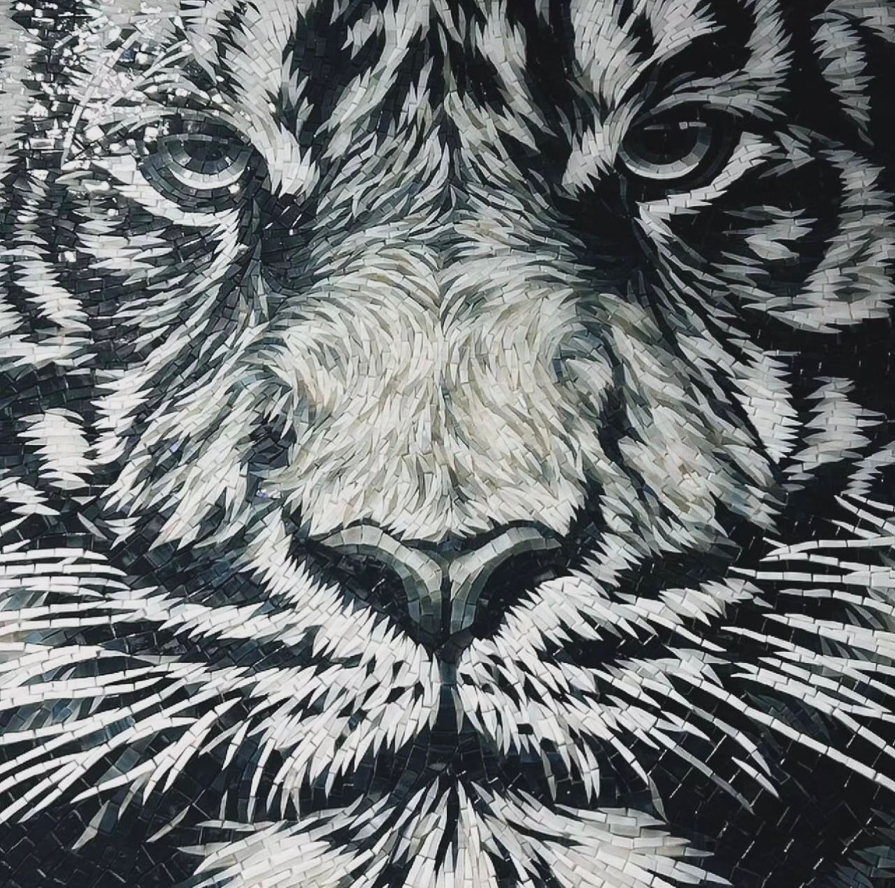 "Eye of the Tiger" Handmade Mosaic Wall Art: A Powerful Monochrome Statement