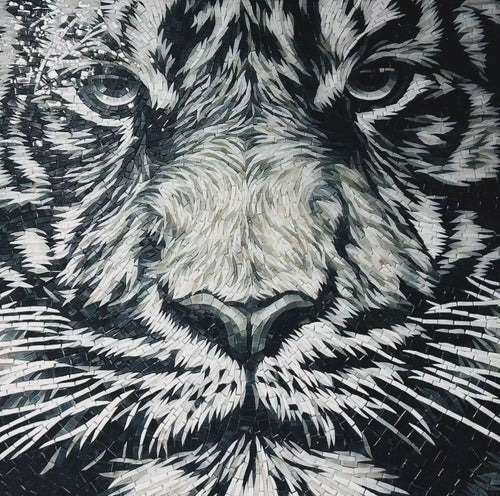 "Eye of the Tiger" Handmade Mosaic Wall Art: A Powerful Monochrome Statement
