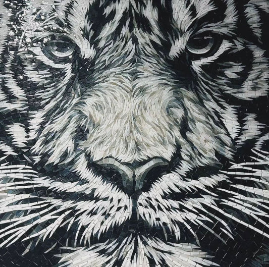 "Eye of the Tiger" Handmade Mosaic Wall Art: A Powerful Monochrome Statement