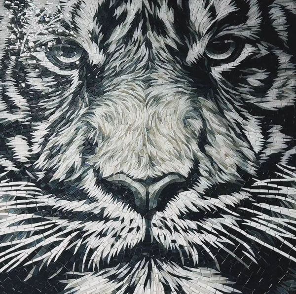 "Eye of the Tiger" Handmade Mosaic Wall Art: A Powerful Monochrome Statement