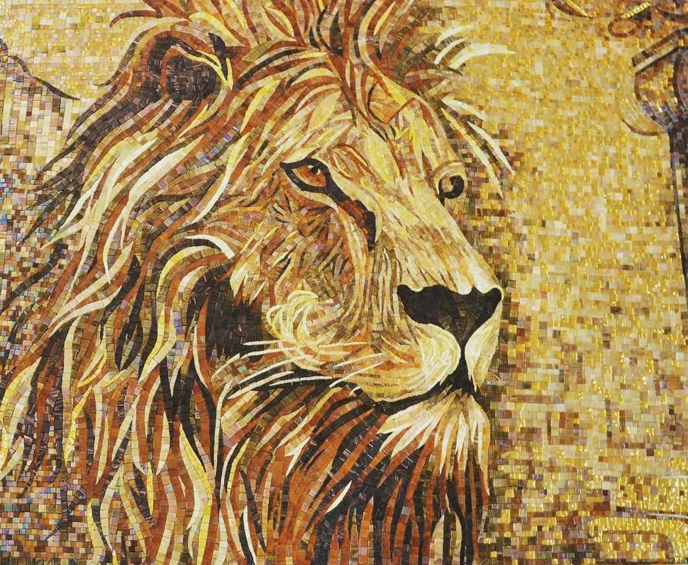 "The Golden King" Handmade Lion Mosaic Art: A Regal Wildlife Portrait