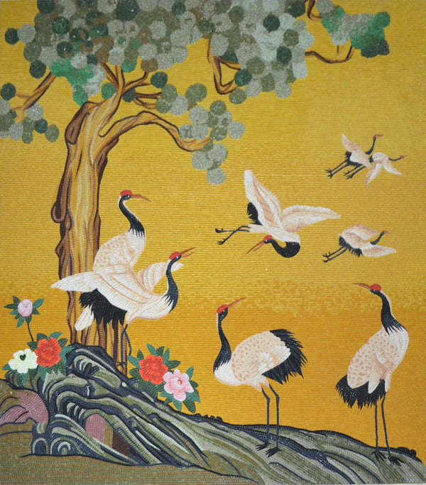 Heron Below the Tree: Glass Bird Mosaic Tile