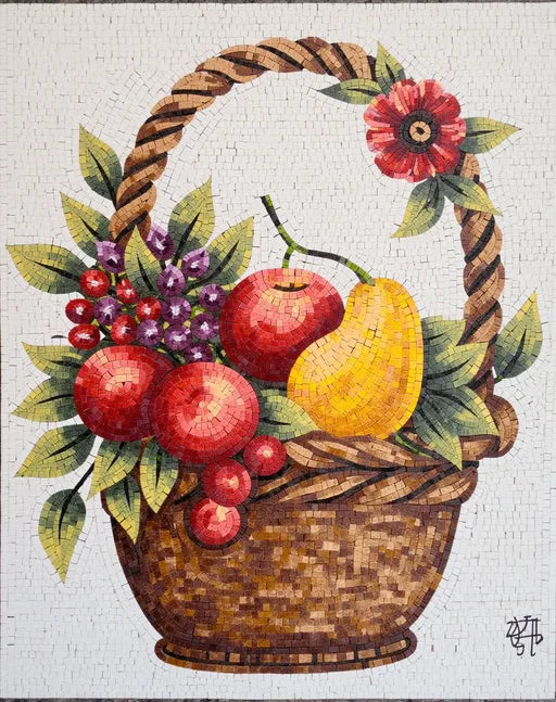 Basket of Fruits Mosaic: A Colorful Harvest of Nature’s Bounty | Food Mosaics | iMosaicArt