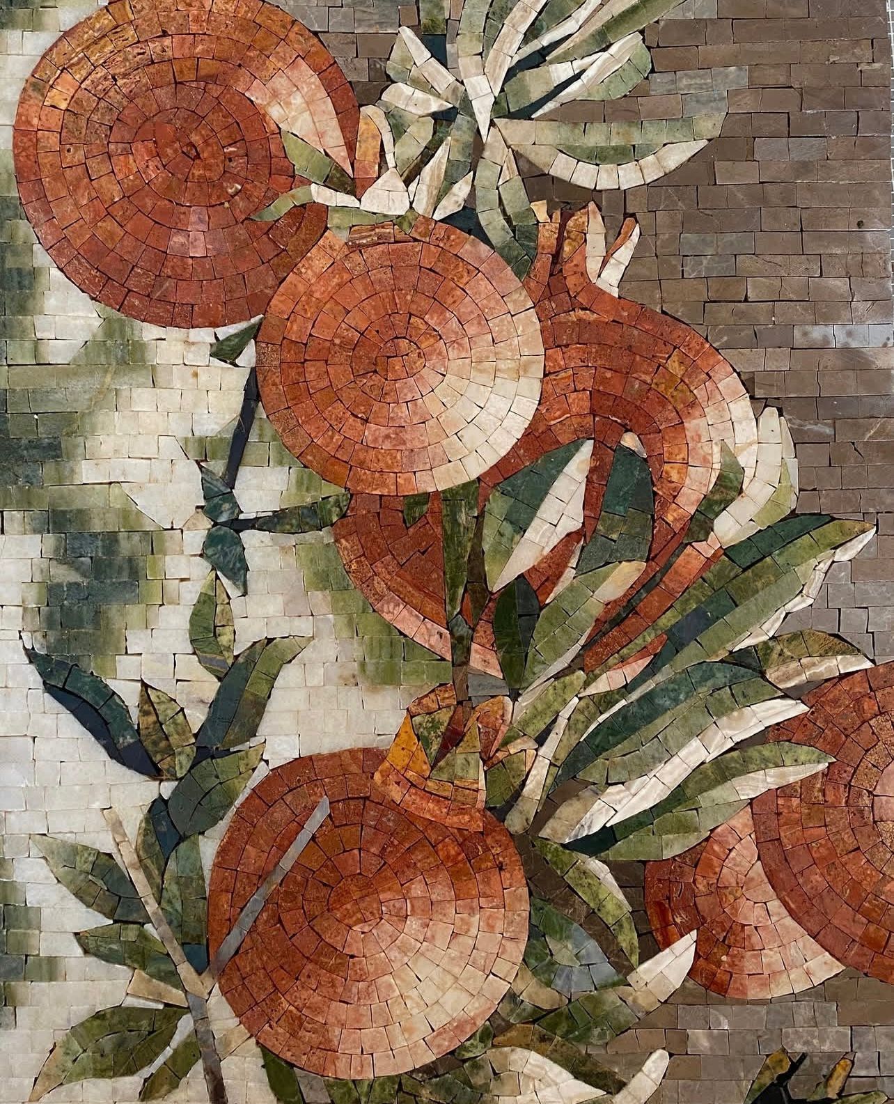 "Fruit of Life" Handmade Pomegranate Mosaic: Botanical Kitchen Wall Art