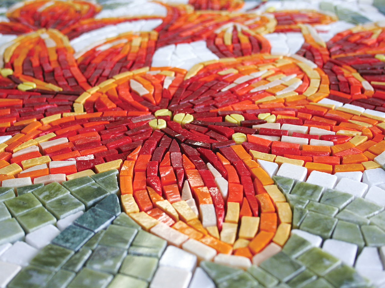Fiery Elegance: Crafted Glass Mosaic Tile Art