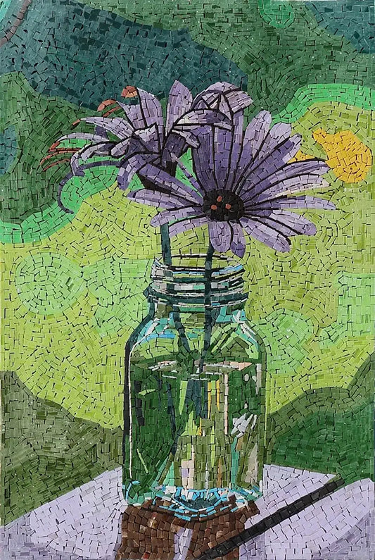 Enchanting Balcony Oasis: Purple Unique Flowers Mosaic Art