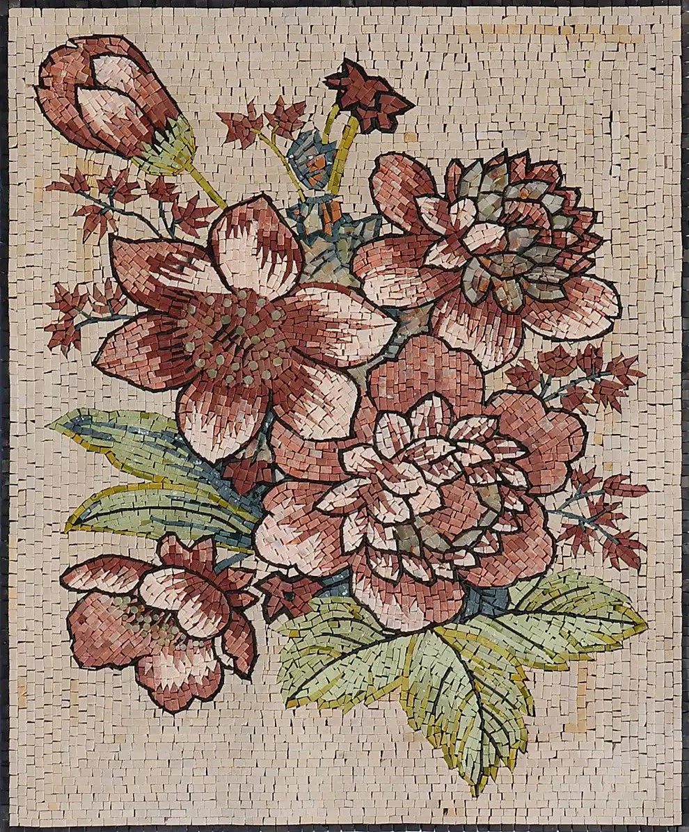 Serene Blossoms: Neutral Floral Mosaic Masterpiece