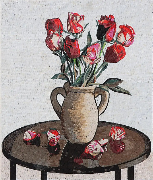 Romantic Elegance: Red Rose in a Jar Mosaic Tabletop