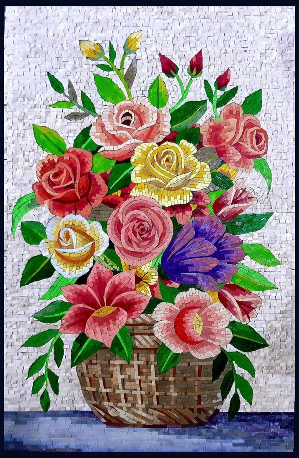 Handcrafted Vase Flower Mosaic Artwork