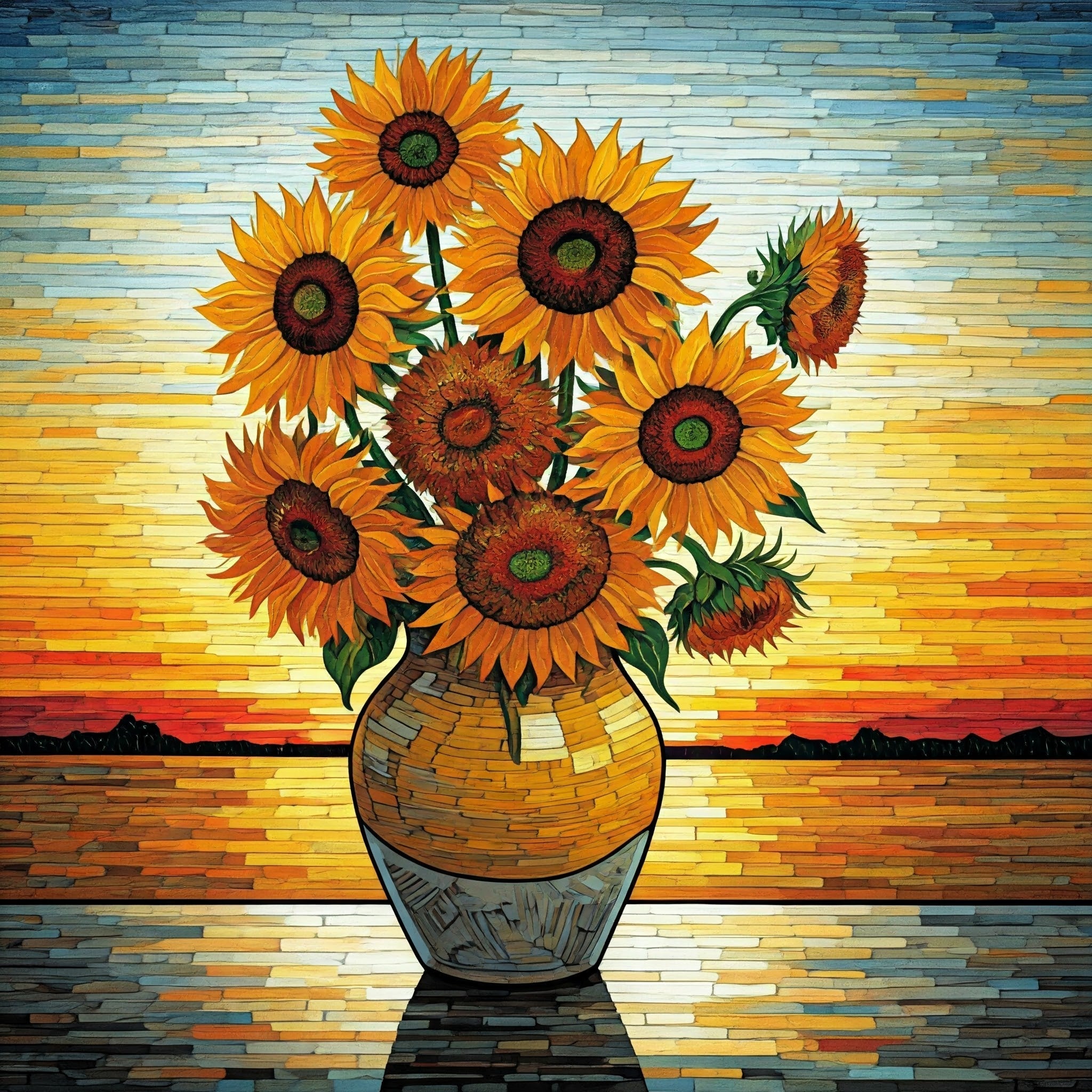 Sunflowers in a Vase Mosaic- Flower Mosaic Art