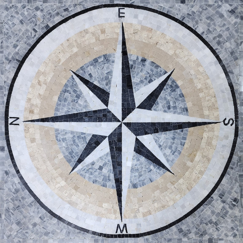 Compass Rose with Cardinal Directions Mosaic