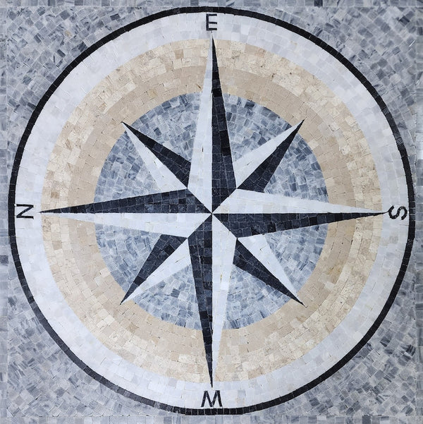 Compass Rose with Cardinal Directions Mosaic