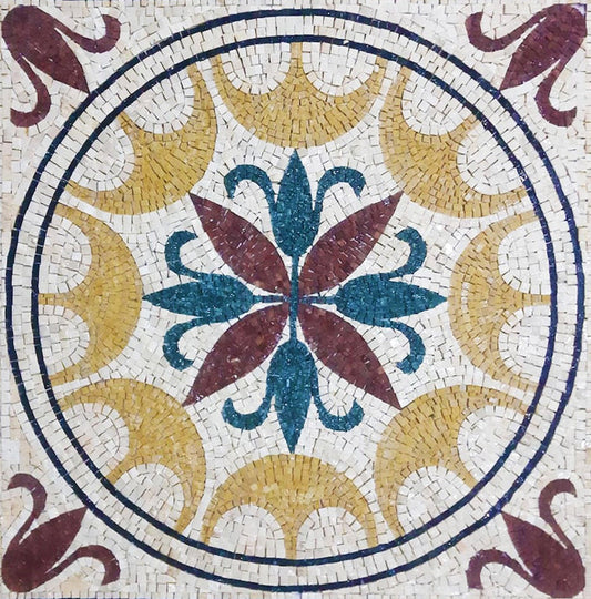 Floral Medallion with Corner Scrolls Mosaic | Geometric Mosaics | iMosaicArt