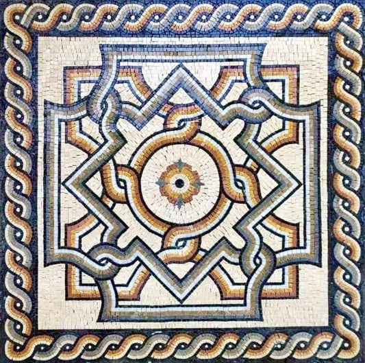 Byzantine Star Geometric Mosaic with Braided Border